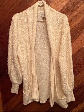 Open-Front Cream Cardigan with Patch Pockets